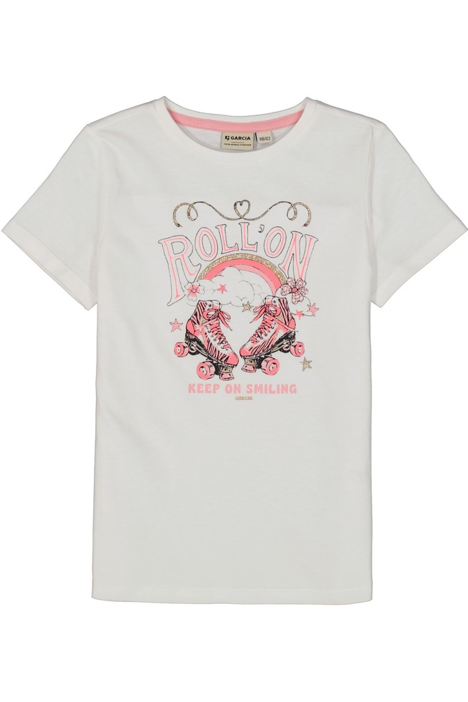 GARCIA - T-shirt blanc +ROLL'ON en rose et doré