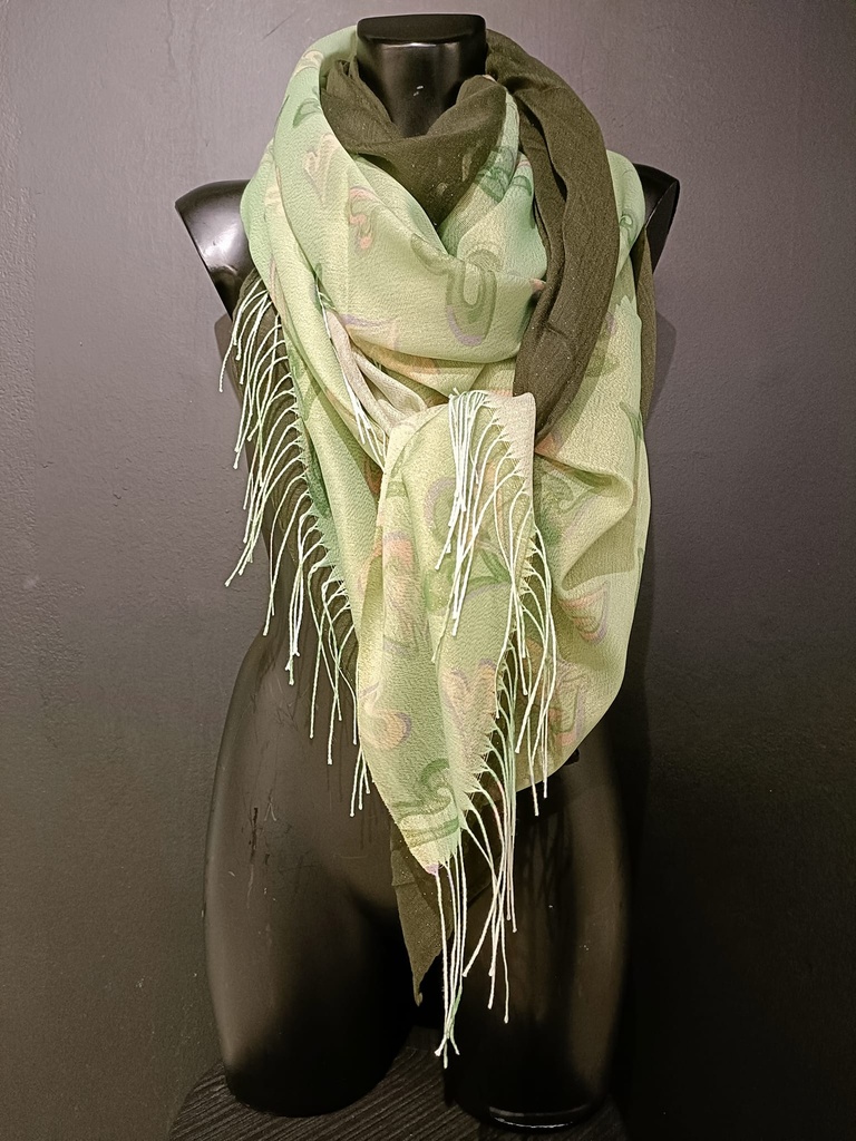 TIMES NACH - Foulard kaki + coeurs vert