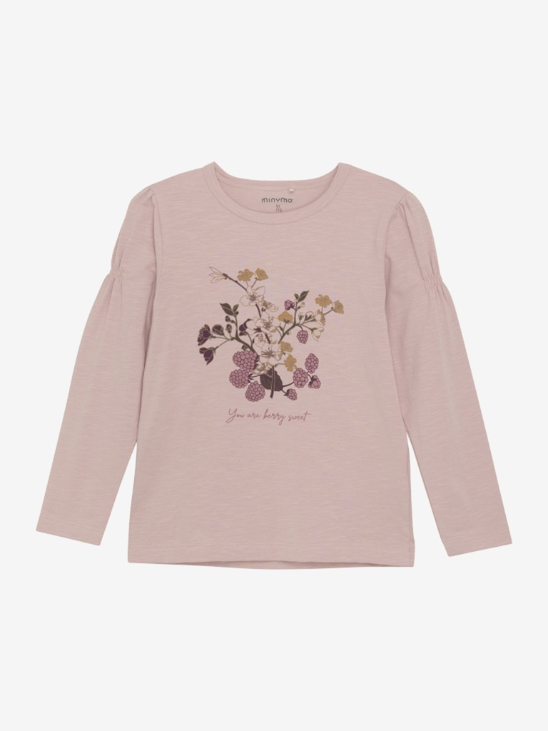 MINYMO - T-shirt LM vieux rose + fleurs bordeaux (SITE)