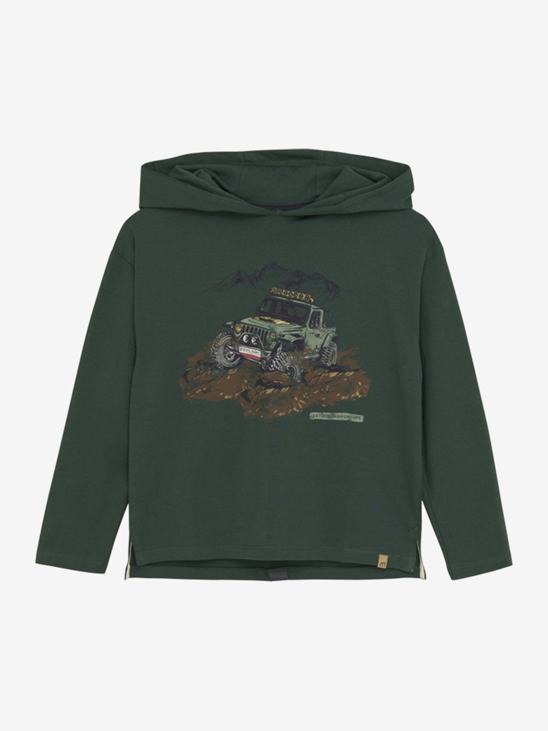 MINYMO - Pull capuche vert sapin + JEEP