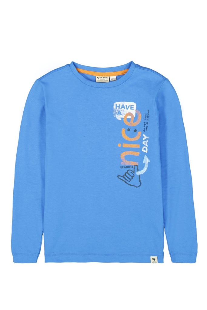 GARCIA - T-shirt Lm bleu + inscription kaki