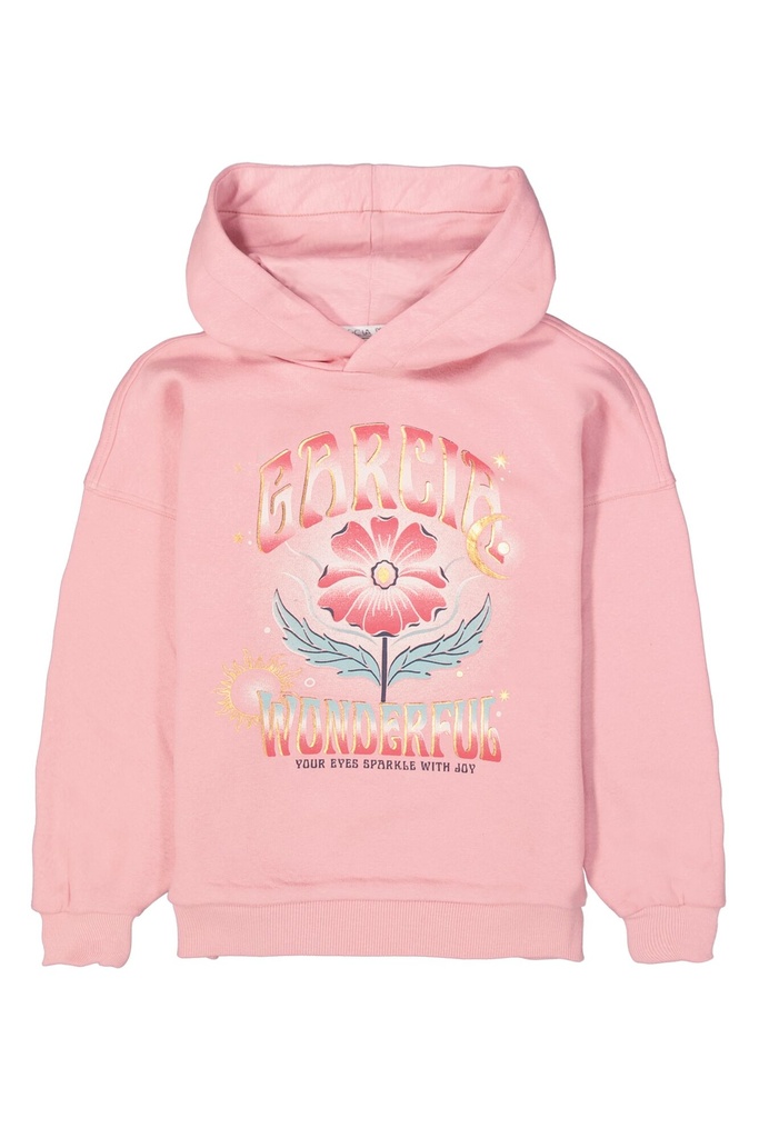 GARCIA - Pull à capuche vieux rose + fleur bordeaux  