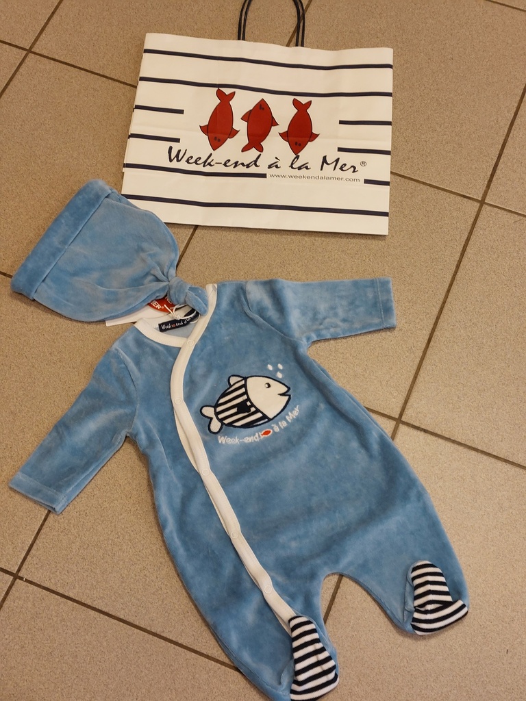 WEEK END A LA MER - Pyjama bleu velours + bonnet  TALBO