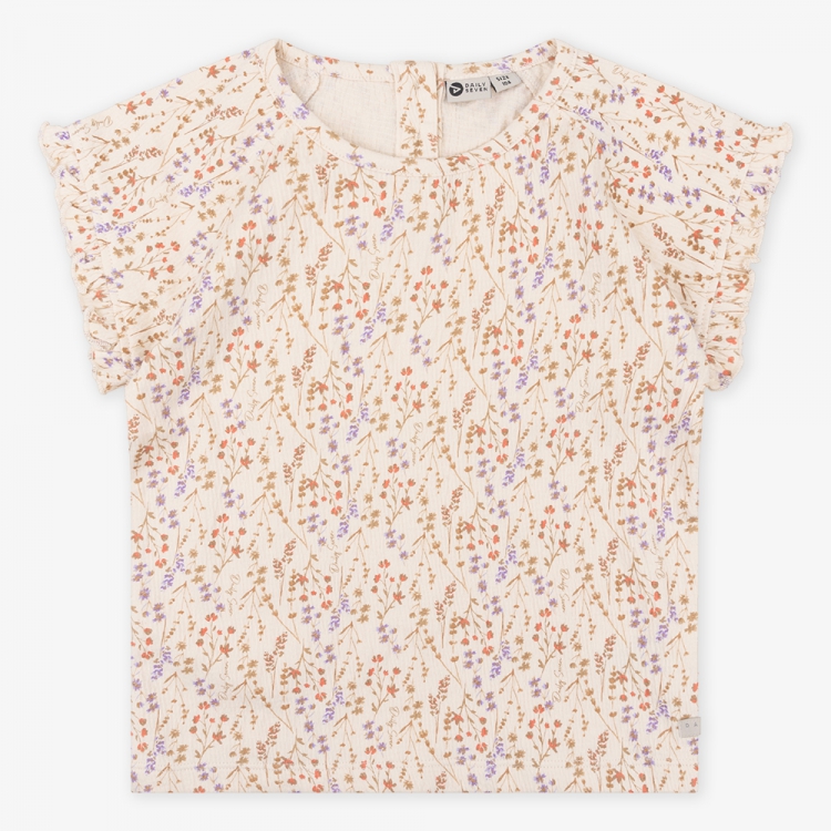 DAILY7 - T-shirt beige à fleurs mauve et corail