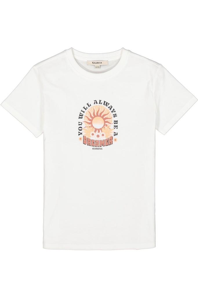 GARCIA - T-shirt blanc MC + soleil corail et bordeaux