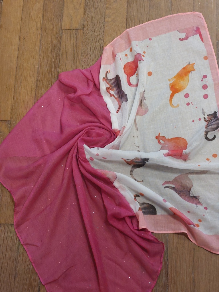 TIMES NACH - Foulard rose + chats