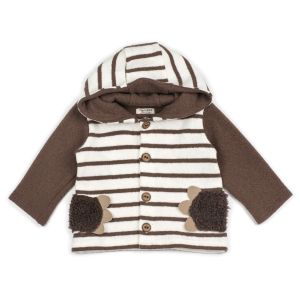 [C58337-35] COCODEE - Cardigan écru ligné brun + capuche