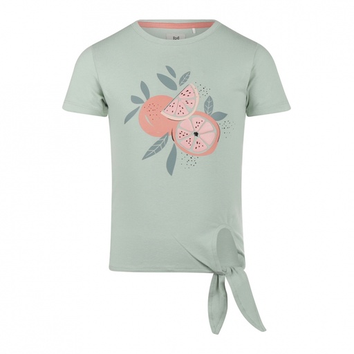 [R50979-37] KOKO NOKO - T-shirt vert pâle + fleur corail