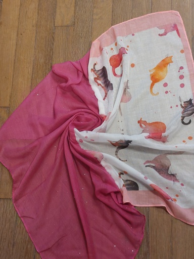 [chats] TIMES NACH - Foulard rose + chats