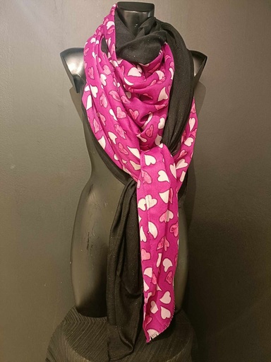 [voile noir] TIMES NACH - Foulard coeurs fushia + voile noir  (SITE)