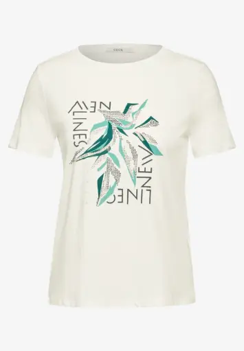 [321768-33474] CECIL - T-shirt blanc MC + inscription vert canard