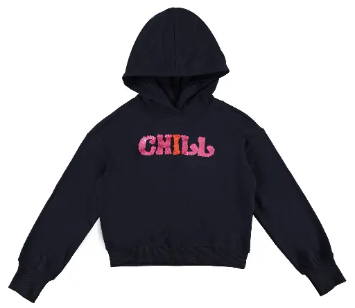 O'CHILL - Pull capuche bleu marine + CHILL en strass